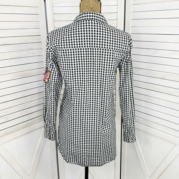 H&M Sequin Appliqué Gingham Check Button Front Shirt Black White Size 2 - Picture 5 of 15